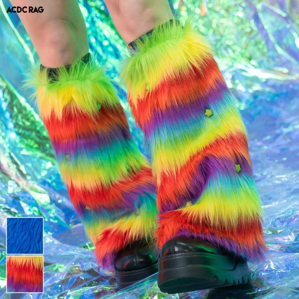 NEW ACDC RAG - Pop Galaxy Rainbow Faux Fur Leg Warmer